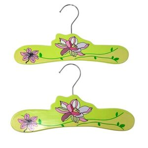 Kidorable Wood Coat Hangers Set of 2 Girls Floral Green Pink Whimiscal Fairy